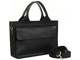 Жіноча шкіряна сумка для документів А4 велика з натуральної шкіри на плече з ручками чорна