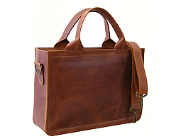 Жіноча шкіряна сумка для документів А4 з натуральної шкіри на плече з ручками світло-коричнева