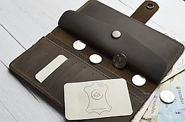 Жіночий шкіряний гаманець купюрник лонгер із натуральної шкіри коричневий