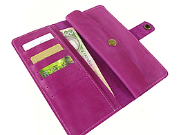 Жіночий шкіряний гаманець купюрник із натуральної шкіри рожевий фуксія