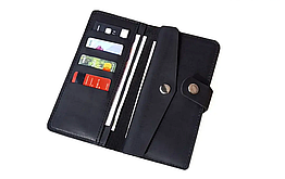 Жіночий шкіряний гаманець лонгер купюрник клатч із натуральної шкіри чорний