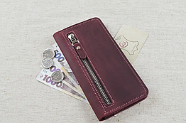 Жіночий шкіряний гаманець-ленгер клатч із натуральної шкіри бордовий