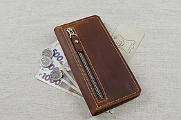 Жіночий шкіряний гаманець лонгер купюрник із натуральної шкіри світло-коричневий