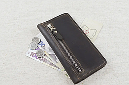 Жіночий шкіряний гаманець лонгер клатч із натуральної шкіри коричневий