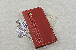 Жіночий шкіряний гаманець купюрник клатч із натуральної шкіри червоний