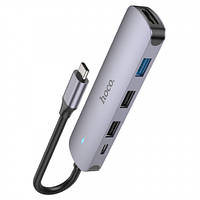 USB HUB Hoco HB27 Type-C multi-function converter (HDTV+USB3.0+USB2.0*2+PD) (Металево-сірий)