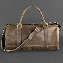 Чоловіча спортивна дорожня шкіряна сумка універсальна для спортзалу з натуральної шкіри темно-коричнева