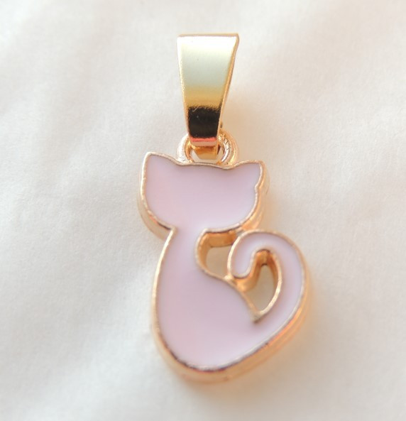 Кулон підвіска Liresmina Jewelry Кіт рожевий 1.4 см золотистий