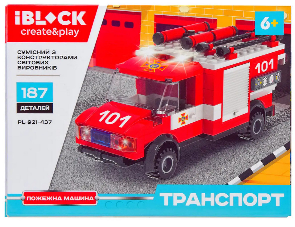 Конструктор IBlock Транспорт Пожежна машина 187 деталей