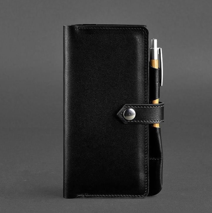 Чоловічий шкіряний тревел-кейс гаманець органайзер портмоне з натуральної шкіри вугільно-чорний, фото 1