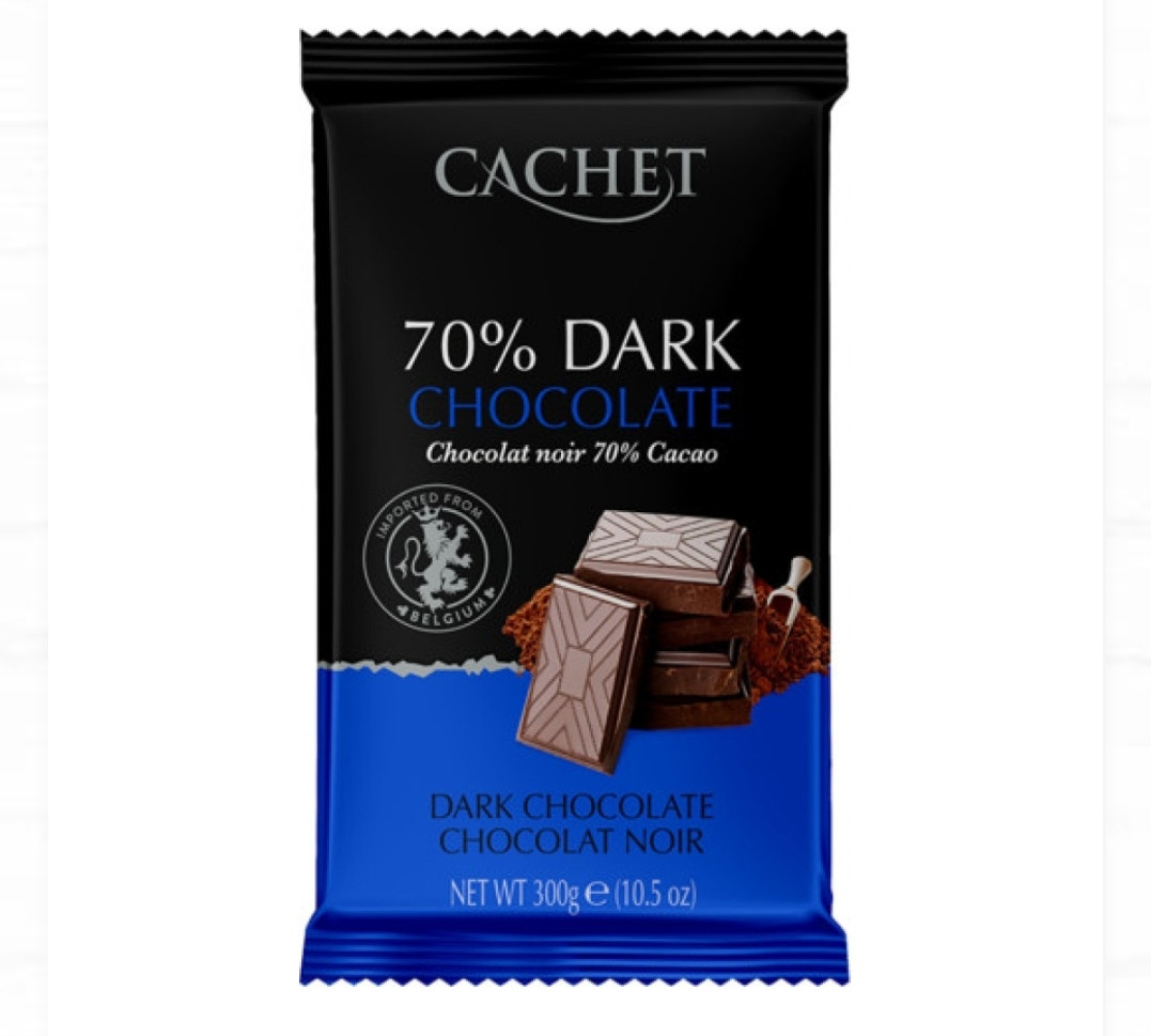 Бельгійський шоколад Premium Cachet Dark Chocolate 70%, 300 г.