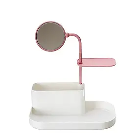 Органайзер для зберігання косметики RIAS 7009 настільний із дзеркалом White-Pink (3_01931)