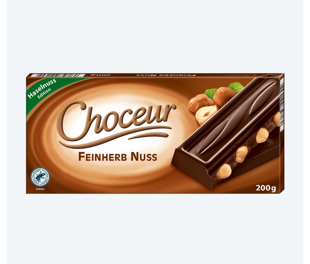 Чорний шоколад Choceur Feinherb Nuss з цілим фундуком 200 г., фото 1