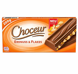 Шоколад молочний Choceur Erdnuss&Flakes з арахісом і пластівцями 200 г.