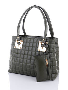 Сумочка жіноча чорна шопер на два відділення стьобана прямокутна 30*24 см на блискавці з гаманцем Dpolo