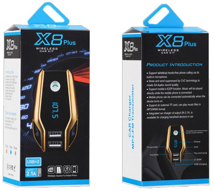 FM модulator X8 Plus Bluetooth 2 х USB, 4912