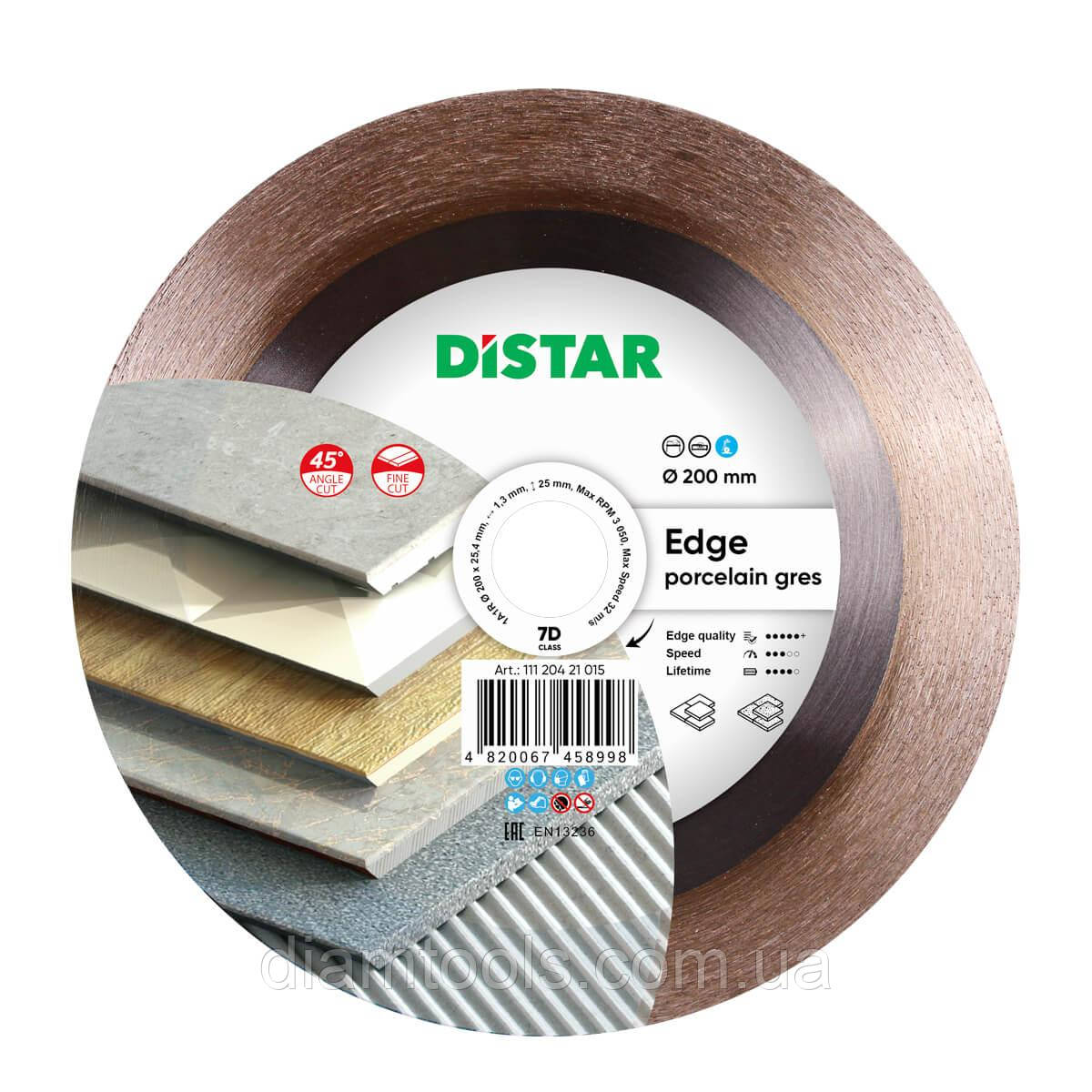 Круг алмазний відрізний по кераміці Distar Edge 200x1.4x25x25.4
