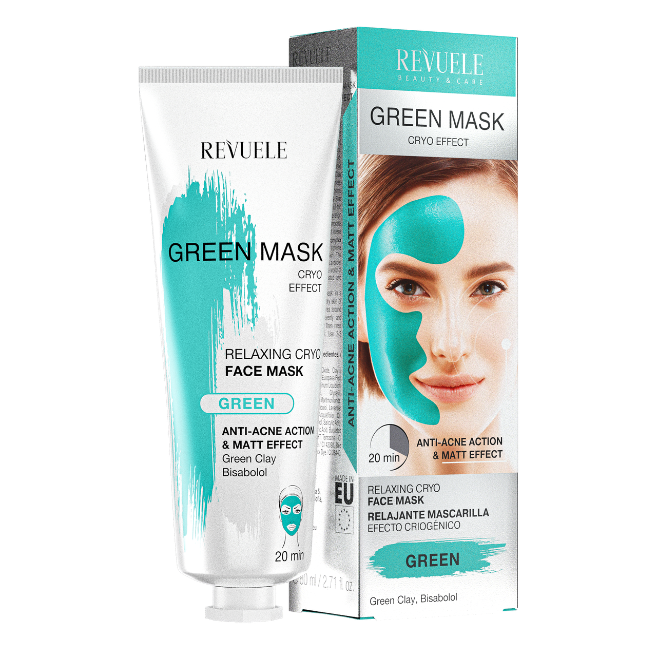 Зелена маска для шкіри обличчя для лікування акне Revuele Color Masks 80 мл