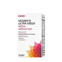 Витамины для женщин с кальцием GNC Womens Ultra Mega Active Without Iron 180 caplets