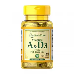 Вітамін А та Д3 Puritan's Pride Vitamins A&D3 від Fish Liver Oils 100 softgels