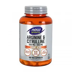 Аргінін та Цитрулін Now Foods Arginine & Citrulline 500 mg/250 mg 120 caps