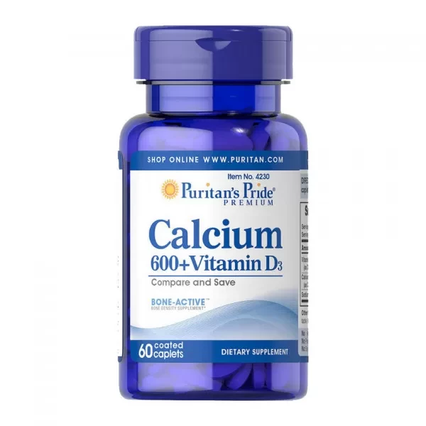Кальцій Д3 Puritan's Pride Calcium 600+ Vitamin D3 60 caplets