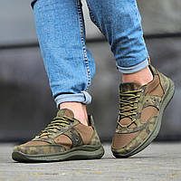 Кроссовки мужские кожаные летние хаки сетка Кросівки чоловічі шкіряні літні хакі сітка (Код: Л3043тк)