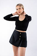 Шорты-юбка женская с декоративными пуговицами черные 5160 (2000000093086)