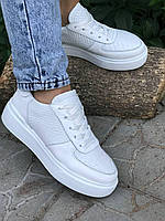 Кожаные белые кроссовки с принтом, размеры от 36 до 41
