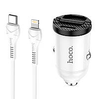 Адаптер автомобильный HOCO Type-C to Lightning Cable Link car charger NZ2 |1USB/1Type-C, QC/PD, 30W| white