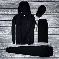 Спортивный комплект черный 5 в 1 BAZA мужской. Кепка + спортивный костюм + футболка + шорты