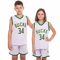 Форма баскетбольная детская NBA BUCKS 34 SP-Sport 3582 S-2XL белый-зеленый Код 3582