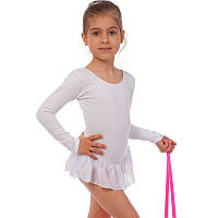 Купальник для танцев и гимнастики с длинным рукавом и юбкой Lingo CO-9013-CW XS-XL белый Код CO-9013-CW(Z)