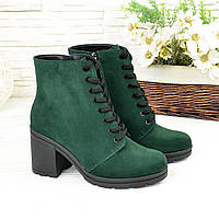 Ботинки женские замшевые на устойчивом каблуке, цвет зеленый