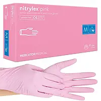 Перчатки смотровые нитриловые NITRYLEX PINK (плотность 3,5 г) неопудренные розовые, (50пар/1уп ) Mercator S