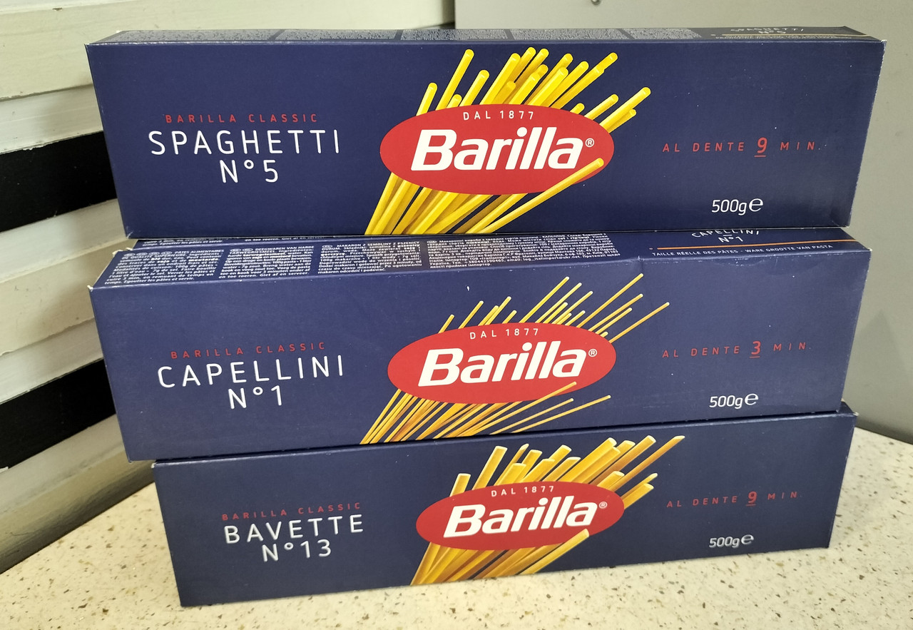 Спагетти Barilla 500 г Макаронные изделия в ассортименте Спагетти № 5 Капеллини № 1 Баветте № 13 - фото 1 - id-p1792668373