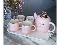 💚Порцеляновий чайний сервіз 6 предметів Рожевий
