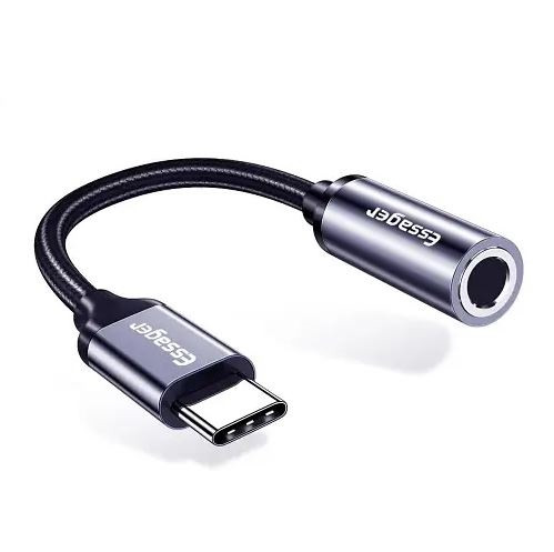 Адаптер перехідник Essager Type-C-3.5мм Aux для навушників Jack AUX Headphone Adapter Cable DAC чип Black (B2)