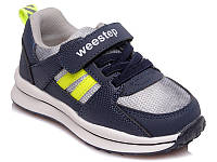 Стильні кросівки для хлопчика сині шкіряні 23 24 детские кроссовки для мальчика синие деми Weestep