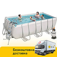 Каркасный прямоугольный бассейн Bestway 56457 (412х201х122 см, 8124 л, лестница, песочный фильтр) Серый