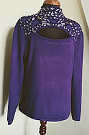 Нарядный свитер женский фиолетовый с полукруглым вырезом Leo Guj