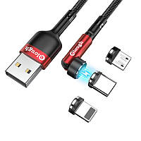 Кабель магнітний із швидкою зарядкою Elough 7 Contact 3 A 1 м 3 в 1 Micro USB/Lightining/Type C, Red обертання на 540°