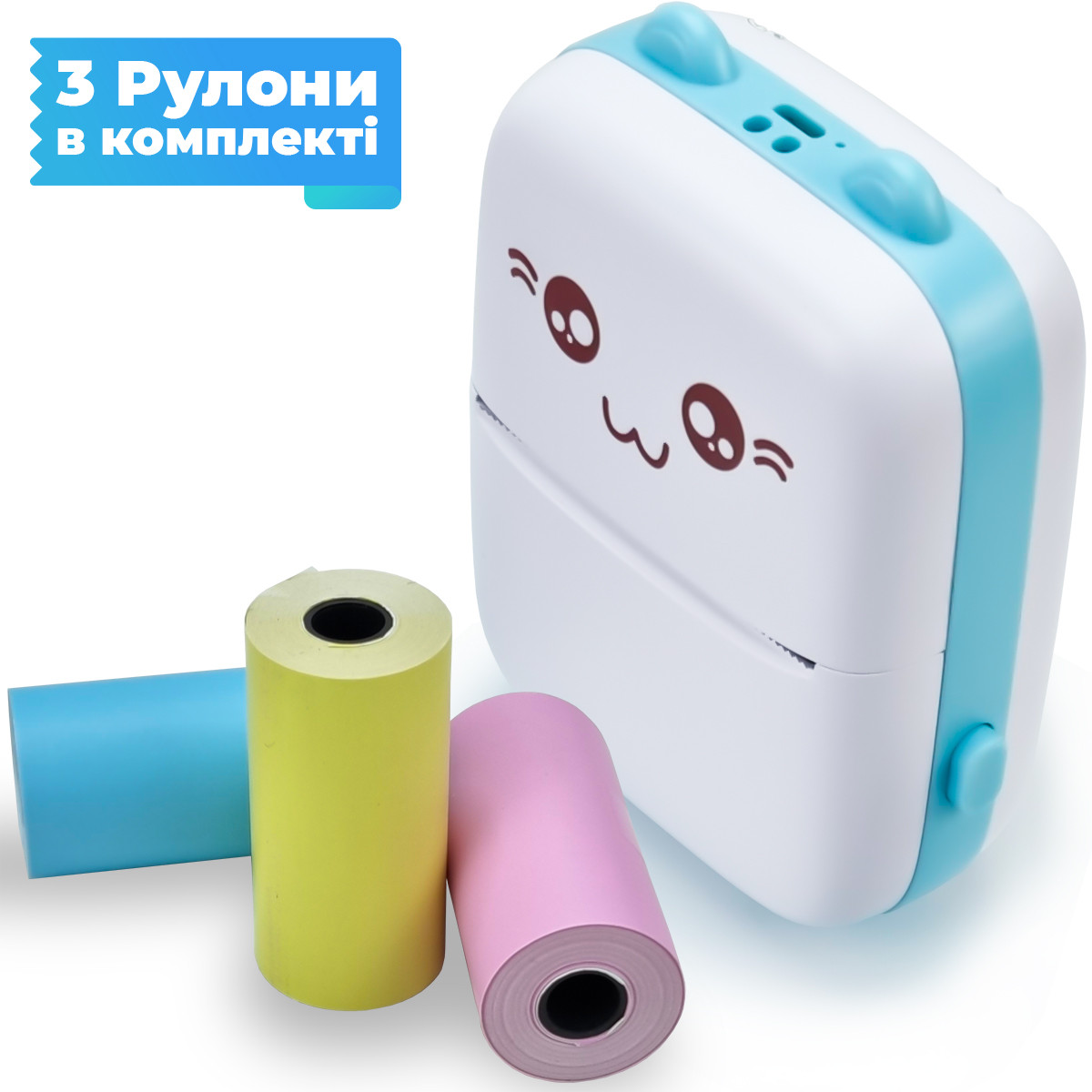 Портативний термопринтер JETIX Mini printer Blue  | Принтер з набором кольорового термопаперу в комплекті