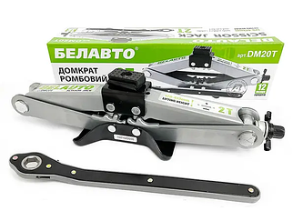 Домкрат автомобільний гвинтовий механічний ромбоподібний 2 тон. "БЕЛАВТО" 110-390 мм з тріскачкою (гумка) DM20