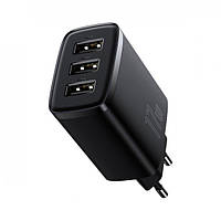 Адаптер сетевой Baseus Compact Charger 3U 3USB 17W EU, черный