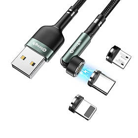 Кабель магнітний із швидкою зарядкою Elough 7 Contact 3 A 1 м 3 в 1 Micro USB/Lightining/Type C, Green обертання на 540°