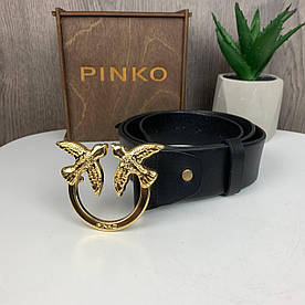 Жіночий шкіряний поясний ремінь у стилі Pinko з пташками золотистий