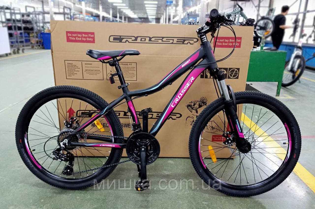 Велосипед гірський алюмінієвий Crosser Sweet 24" рама 14", чорний