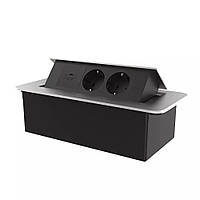 Розетка мебельная двойная с USB-С Livolo черный в сером (VL-SHS013-TC-UC45W-6BP-S)