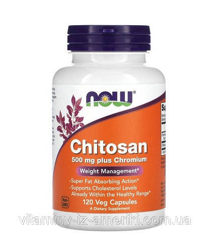 Хитозан с хромом Chitosan 500 мг, Now Foods 120 растительных капсул (ID ...